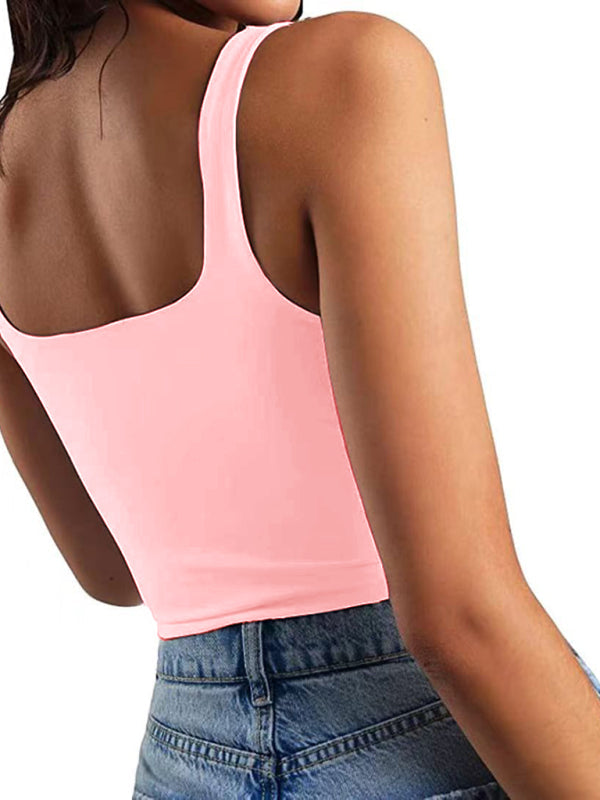 Crop Top- Women's Solid Square Neck Top - Fitted Crop Cami- - Pekosa Women Fashion