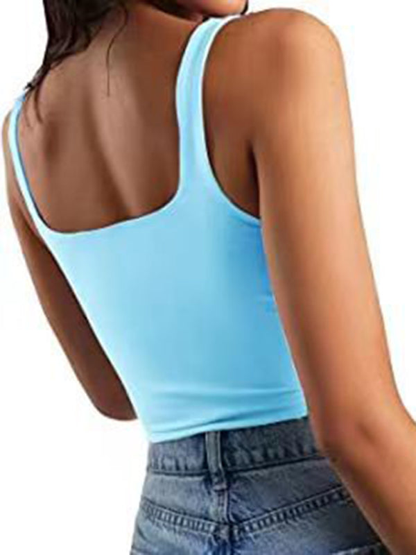 Crop Top- Women's Solid Square Neck Top - Fitted Crop Cami- - Pekosa Women Fashion