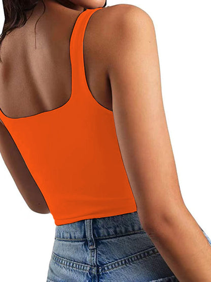 Crop Top- Women's Solid Square Neck Top - Fitted Crop Cami- - Pekosa Women Fashion