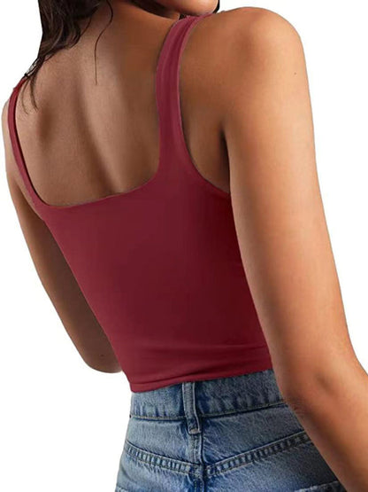 Crop Top- Women's Solid Square Neck Top - Fitted Crop Cami- - Pekosa Women Fashion