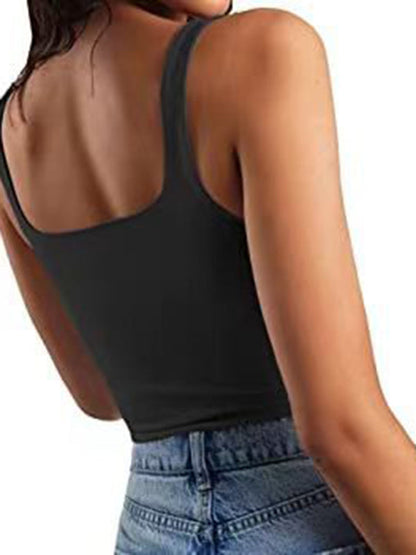 Crop Top- Women's Solid Square Neck Top - Fitted Crop Cami- - Pekosa Women Fashion