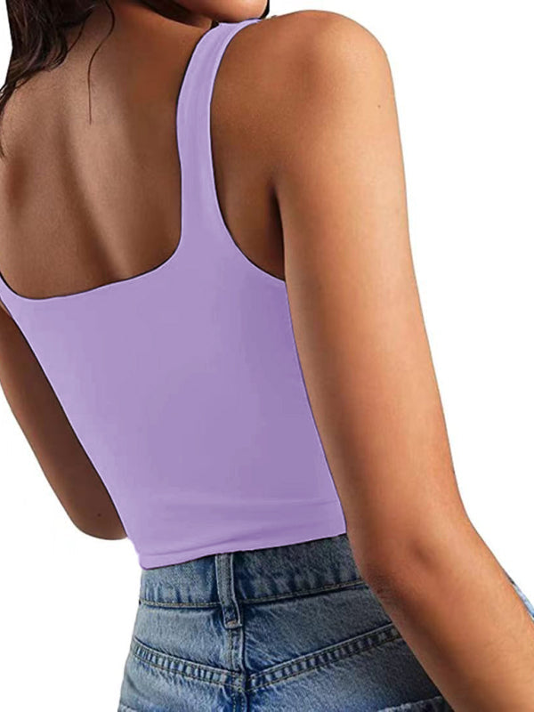 Crop Top- Women's Solid Square Neck Top - Fitted Crop Cami- - Pekosa Women Fashion