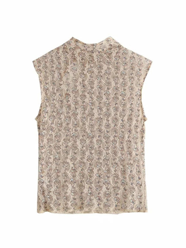 Crop Tops- Keyhole Elegance: Floral Lace Crop Tank Top- - Pekosa Women Clothing