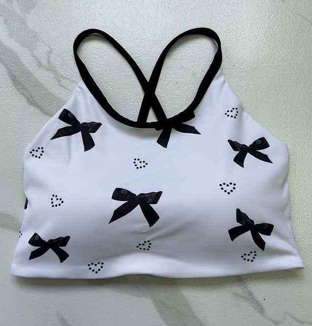 Crop Tops- Sporty Padded Crop Top - Bra with Contrast Bow & Strappy Back- - Pekosa Women Fashion