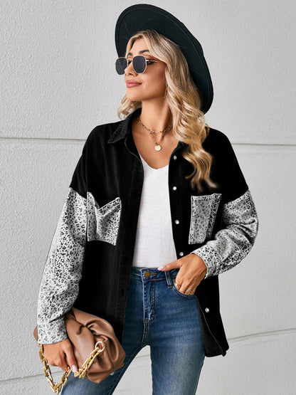 Denim Jackets- Be Unique Denim Leopard Print Patchwork Jacket | Shacket- - Pekosa Women Clothing