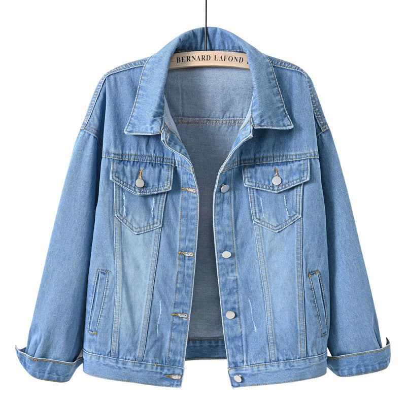 Denim Jackets- Solid Cotton Denim Button-Up Jacket- Clear blue- Pekosa Women Clothing