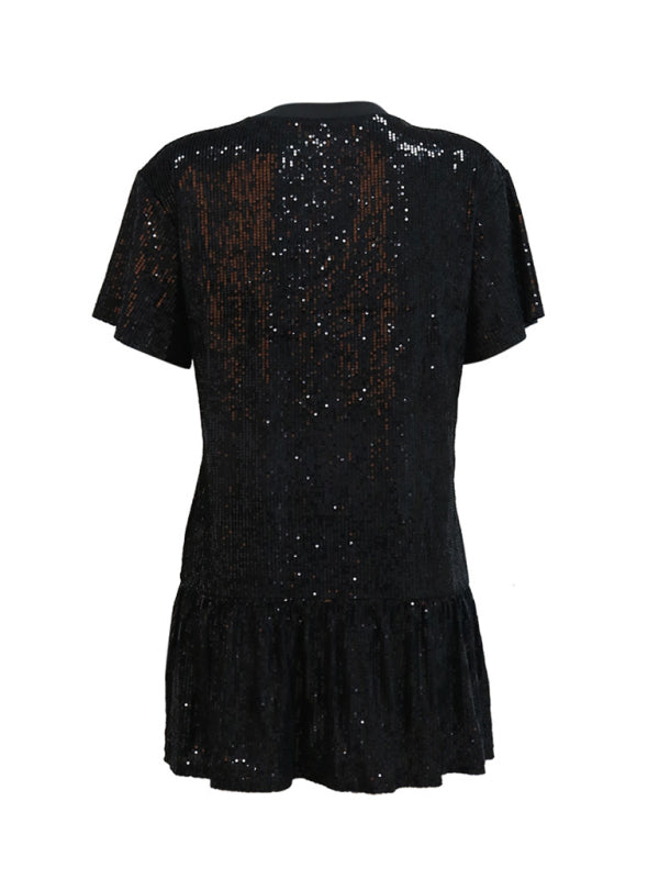 Disco Dresses- Sequined Disco Night Out Mini Dress- - Pekosa Women Clothing