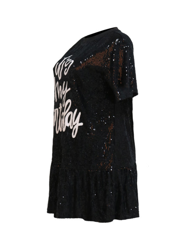 Disco Dresses- Sequined Disco Night Out Mini Dress- - Pekosa Women Clothing