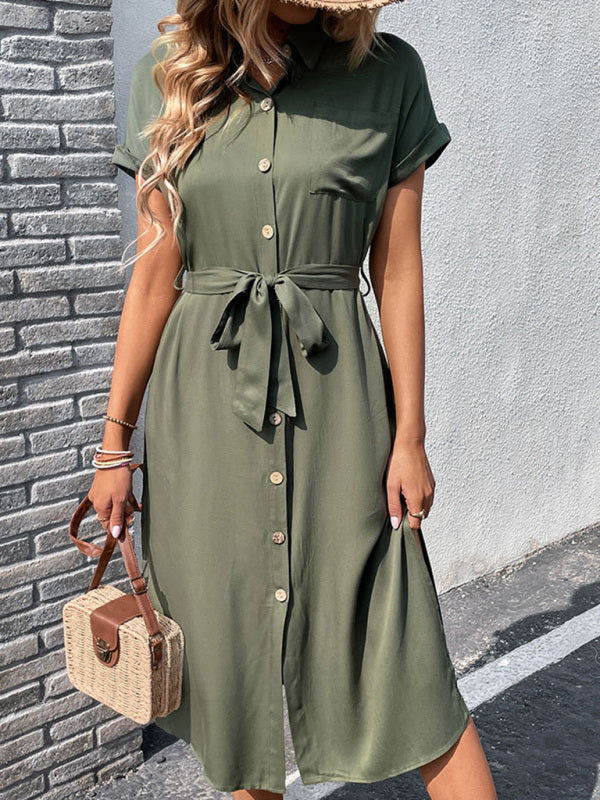 Dress- Belt Up and Feel Confident in Our Flattering Midi Dress- Green- Pekosa Women Clothing