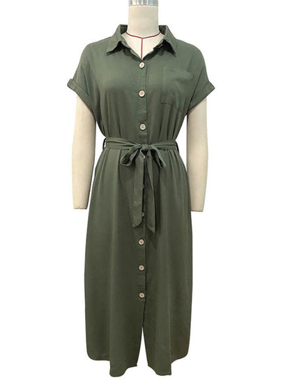 Dress- Belt Up and Feel Confident in Our Flattering Midi Dress- - Pekosa Women Clothing