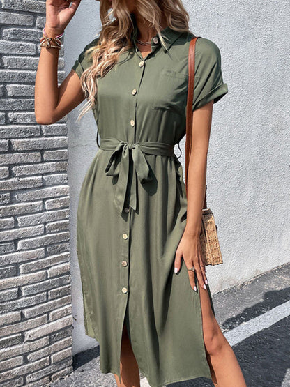 Dress- Belt Up and Feel Confident in Our Flattering Midi Dress- - Pekosa Women Clothing