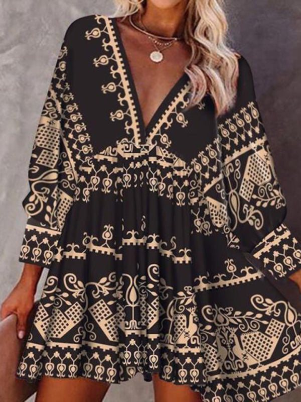 Dress- Bohemian Tunic Mini Dress - Order Now!- Black- Pekosa Women Clothing