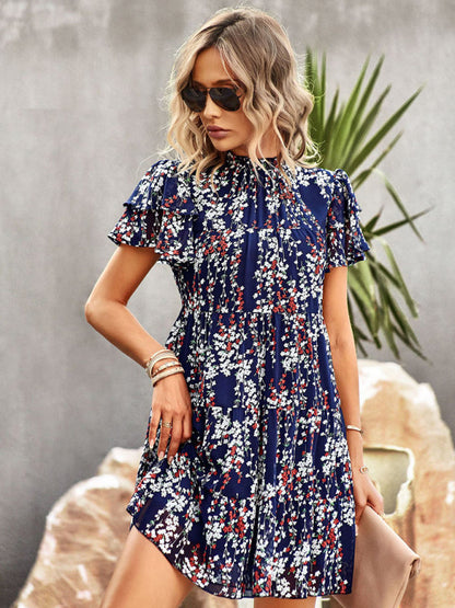 Dress- Boho-Chic Mini Dress with Butterfly Sleeves and Ruffle Details- - Pekosa Women Clothing