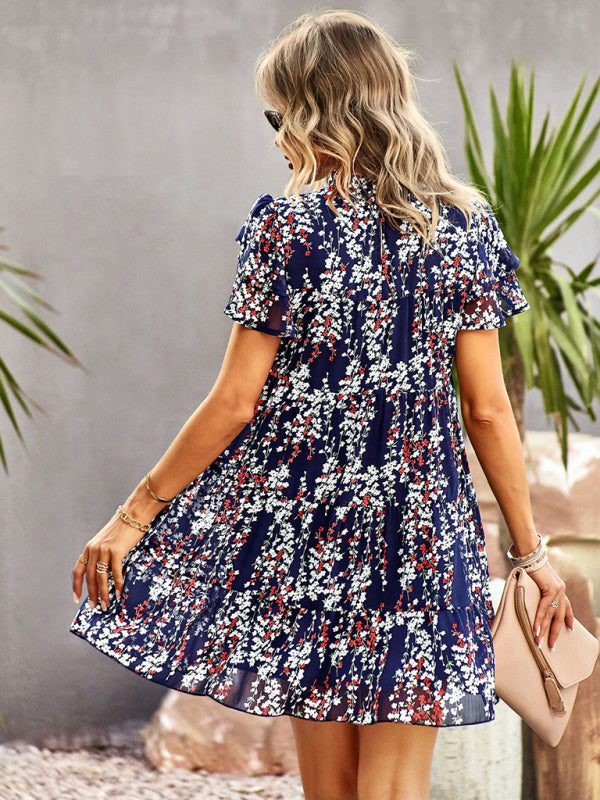 Dress- Boho-Chic Mini Dress with Butterfly Sleeves and Ruffle Details- - Pekosa Women Clothing