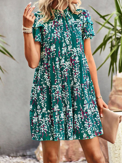 Dress- Boho-Chic Mini Dress with Butterfly Sleeves and Ruffle Details- - Pekosa Women Clothing