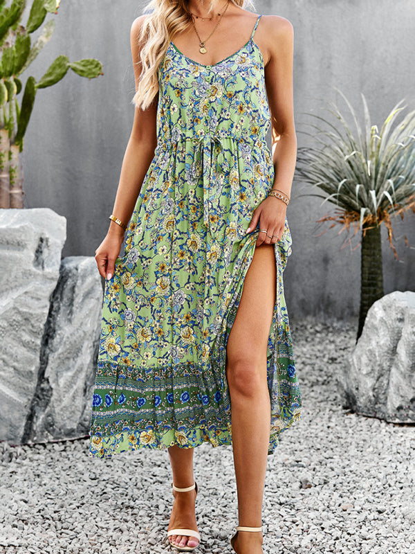 Dress- Boho Chic Summer Vacation Dress for Women- Green- Pekosa Women Clothing