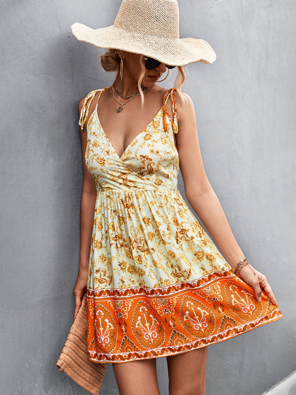 Dress- Boho Floral Cami Mini Sun Dress- - Pekosa Women Clothing