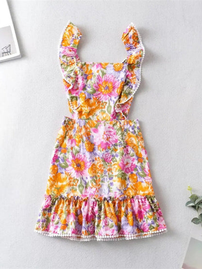 Dress- Boho Floral Ruffle Backless Mini dress- - Pekosa Women Clothing