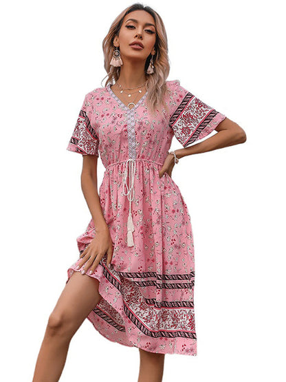 Dress- Bring a Touch of Bohemian to Your Style with Our Midi Dress- - Pekosa Women Clothing