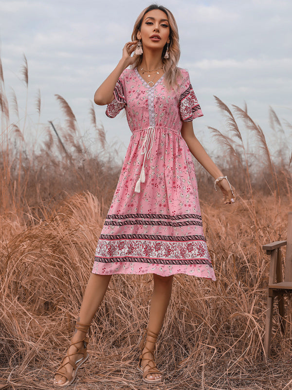 Dress- Bring a Touch of Bohemian to Your Style with Our Midi Dress- - Pekosa Women Clothing