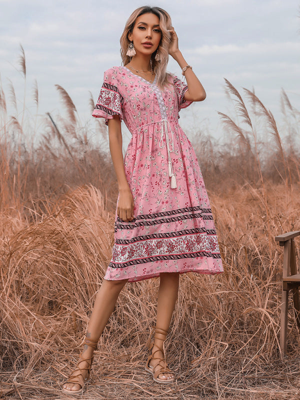 Dress- Bring a Touch of Bohemian to Your Style with Our Midi Dress- - Pekosa Women Clothing