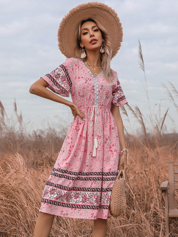 Dress- Bring a Touch of Bohemian to Your Style with Our Midi Dress- - Pekosa Women Clothing