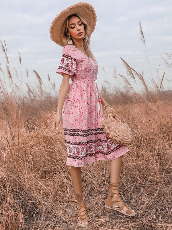 Dress- Bring a Touch of Bohemian to Your Style with Our Midi Dress- - Pekosa Women Clothing