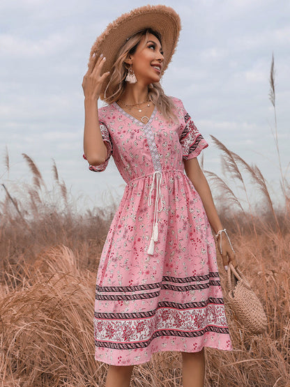 Dress- Bring a Touch of Bohemian to Your Style with Our Midi Dress- - Pekosa Women Clothing