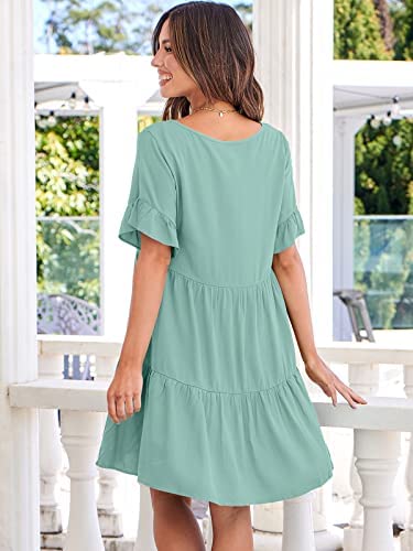 Dress- Casual Solid Flowy Tiered Mini Dress with Pockets- - Pekosa Women Clothing