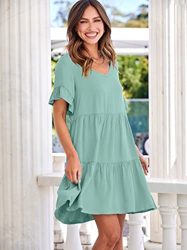 Dress- Casual Solid Flowy Tiered Mini Dress with Pockets- - Pekosa Women Clothing