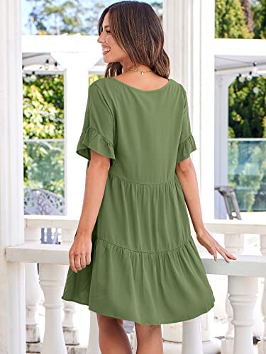 Dress- Casual Solid Flowy Tiered Mini Dress with Pockets- - Pekosa Women Clothing