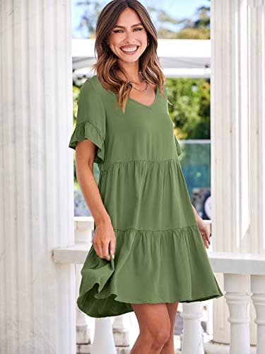 Dress- Casual Solid Flowy Tiered Mini Dress with Pockets- - Pekosa Women Clothing