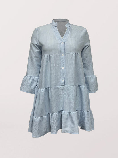 Dress- Chic Holiday Shirt Dress: Notched Neck, Tiered Loose Fit - Shop Now!- - Pekosa Women Clothing