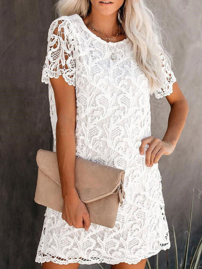 Dress- Cotton Guipure Lace Loose Dress- White- Pekosa Women Clothing