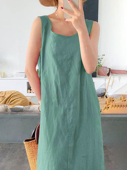 Dress- Cotton-Linen Tank Maxi Dress - Perfect for Any Occasion!- - Pekosa Women Clothing