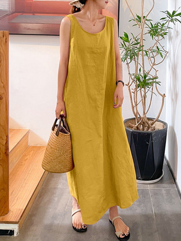 Dress- Cotton-Linen Tank Maxi Dress - Perfect for Any Occasion!- - Pekosa Women Clothing