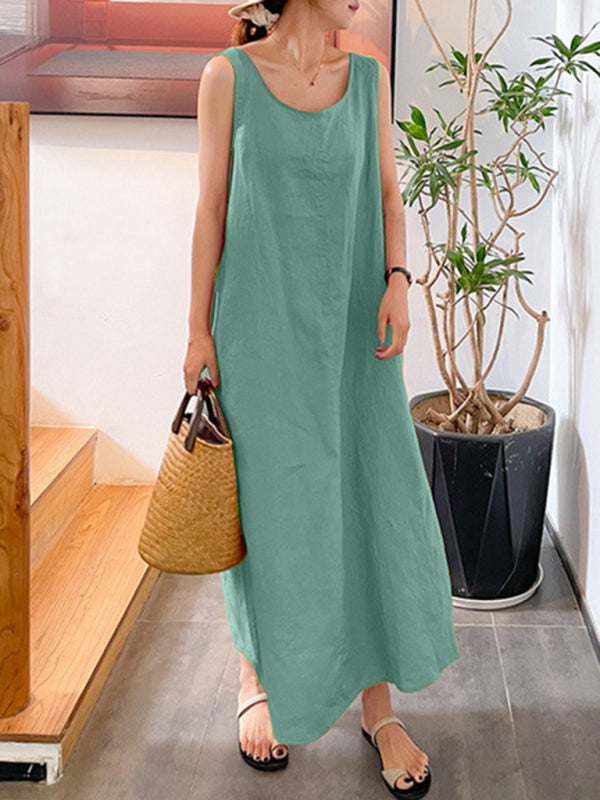 Dress- Cotton-Linen Tank Maxi Dress - Perfect for Any Occasion!- - Pekosa Women Clothing