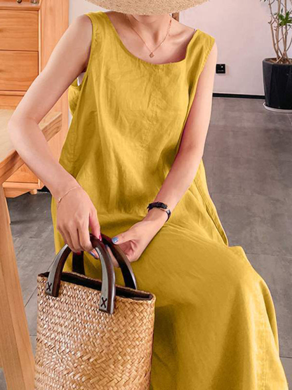 Dress- Cotton-Linen Tank Maxi Dress - Perfect for Any Occasion!- - Pekosa Women Clothing