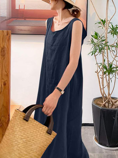 Dress- Cotton-Linen Tank Maxi Dress - Perfect for Any Occasion!- - Pekosa Women Clothing