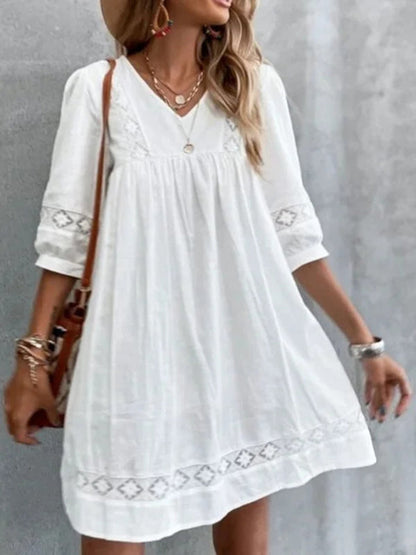 Dress- Effortless Charm: Women's Vacation Cotton Beach Mini Dress- - Pekosa Women Clothing