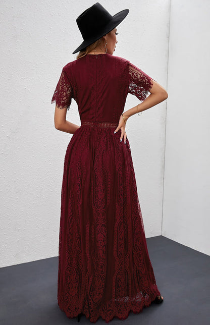 Dress- Elegant Overlay Guipure Lace Maxi Dress- - Pekosa Women Clothing