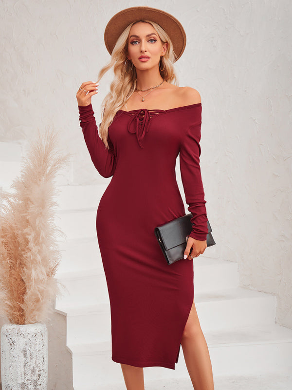 Dress- Experience Effortless Glamour: Women's Bodycon Dress for All Occasions- Wine Red- Pekosa Women Clothing