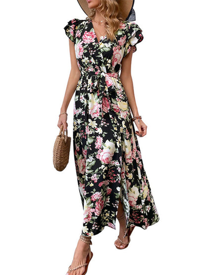 Dress- Experience comfort and style with our Ruffle Sleeve Maxi dress- - Pekosa Women Clothing