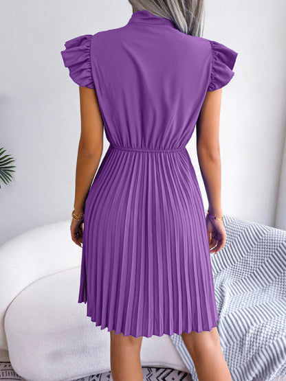 Dress- Experience the Comfort and Style of our Pleated Mini Dress - Order Now!- - Pekosa Women Clothing