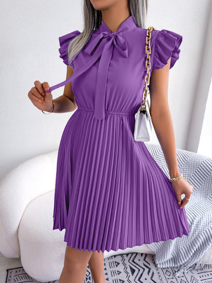 Dress- Experience the Comfort and Style of our Pleated Mini Dress - Order Now!- - Pekosa Women Clothing