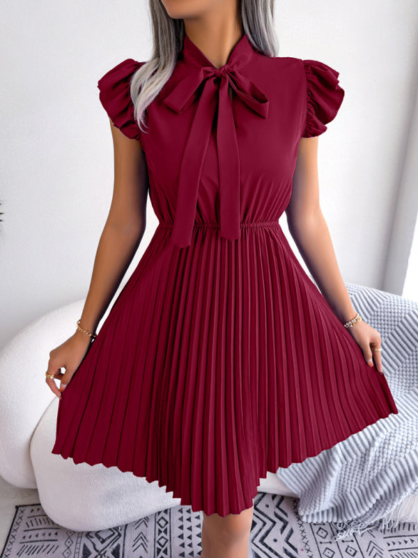 Dress- Experience the Comfort and Style of our Pleated Mini Dress - Order Now!- Wine Red- Pekosa Women Clothing