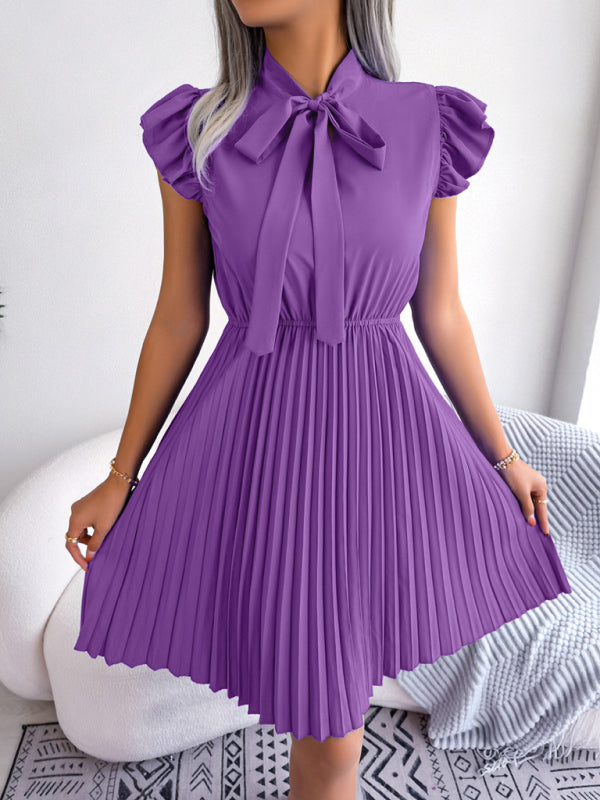 Dress- Experience the Comfort and Style of our Pleated Mini Dress - Order Now!- Purple- Pekosa Women Clothing