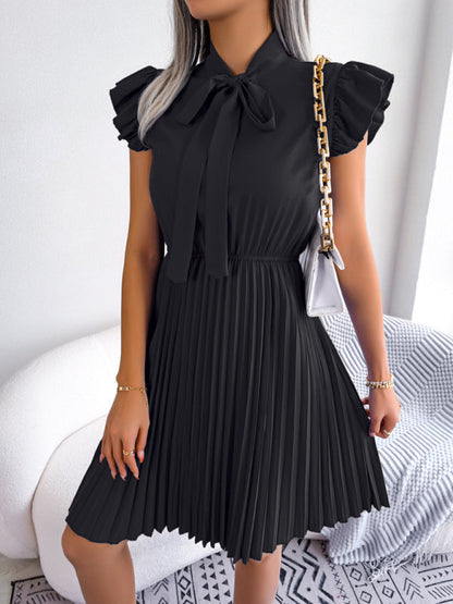 Dress- Experience the Comfort and Style of our Pleated Mini Dress - Order Now!- Black- Pekosa Women Clothing