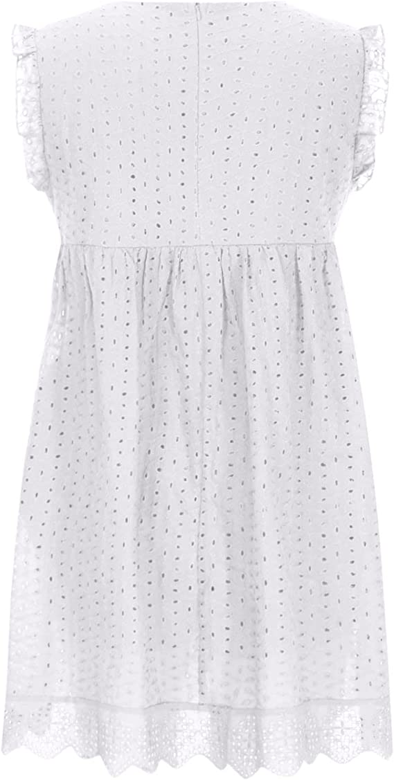 Dress- Eyelet Mini Dress with Pockets Side- - Pekosa Women Clothing