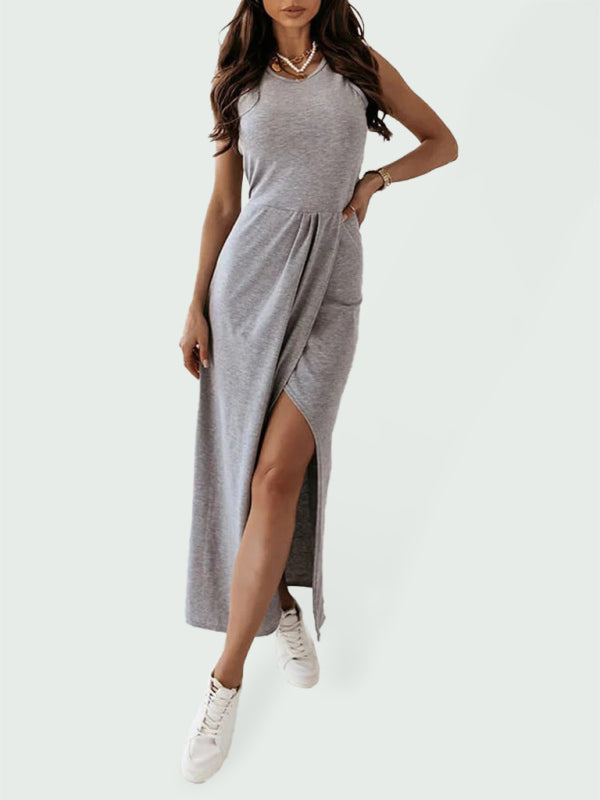 Dress- Feel Confident and Stylish with Our Must-Have Boho Casual Maxi Dress!- Grey- Pekosa Women Clothing